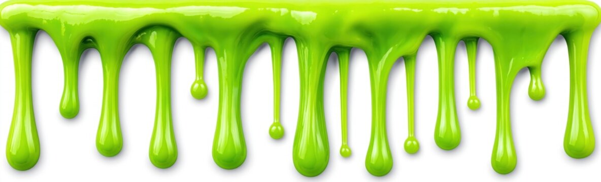 Green slime dripping texture isolated on white