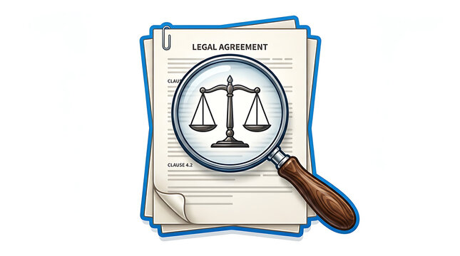 Legal document with magnifying glass