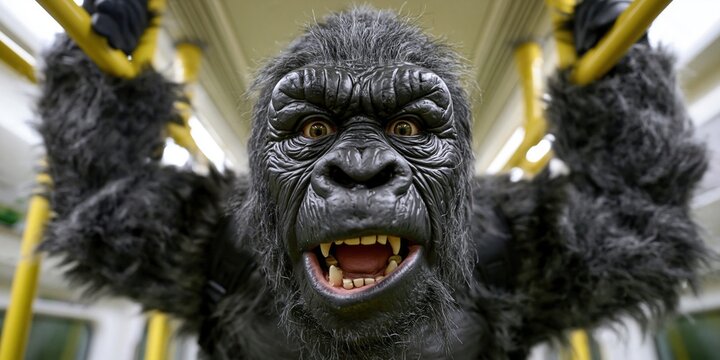 Fearsome gorilla sculpture evokes primal power and intensity