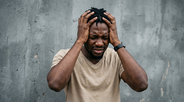 Man holding head with hands