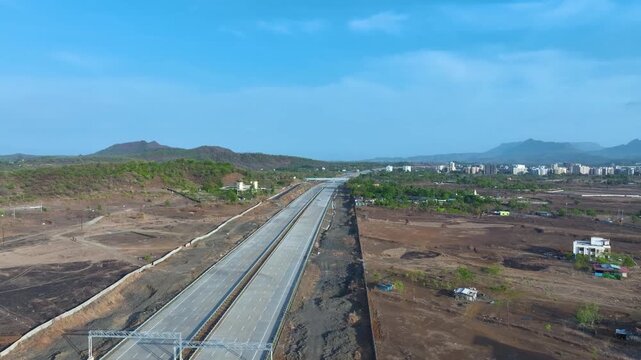 Modern Highway Aerial View of Virar JNPT Spur Corridor
Virar JNPT Spur Expressway Drone Shot Maharashtra India