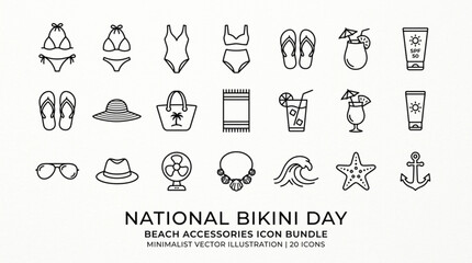 Fototapeta premium National bikini day beach accessories icon bundle minimalist vector illustration