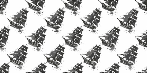 Sailing Ship Pattern A Seamless Gray And White Repeat Design © Pali