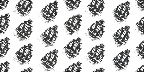 Sailing ship pattern black and white vector illustration on a white background © Pali