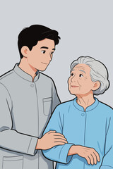 Obraz premium Young Caregiver Assisting Elderly Woman in Indoor Setting