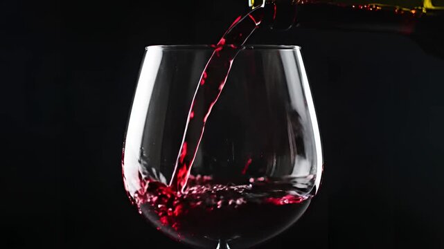 Red Wine Being Poured into a Glass in Slow Motion.