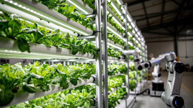 Vertical Farming Hydroponic Automation Facility Interior