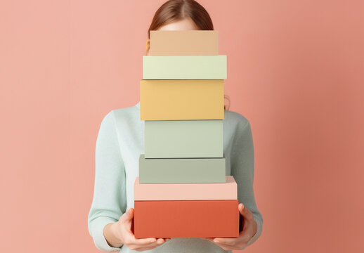 Colorful Boxes Mockup Held By Person PSD