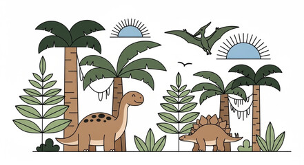 Dinosaurs in a prehistoric landscape. © jamingan