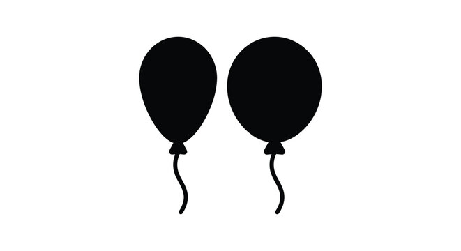 Two black balloons with curved strings against a white background a simple silhouette balloon party celebration