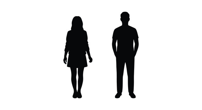 Two human figures a woman and a man depicted as a black silhouette against a white background silhouette