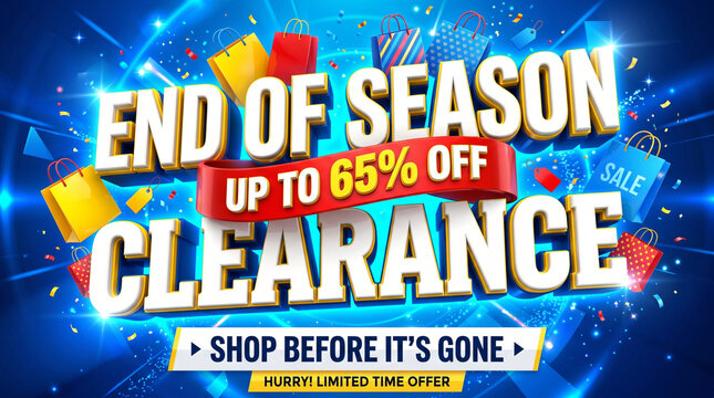 Bright blue end of season clearance sale promotional banner template