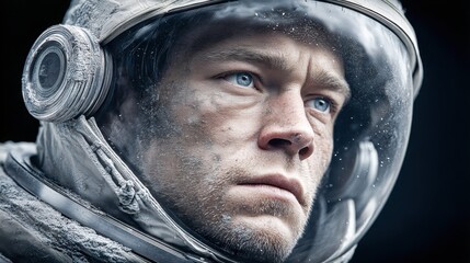 Obraz premium This astronaut's portrait reveals a look of determination in space.