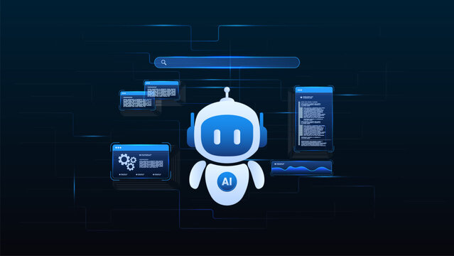 AI agent automation interface with chatbot assistant and digital dashboard technology