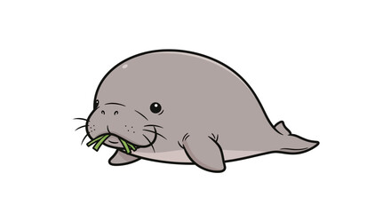 Cartoon Seal Eating Green Seaweed Underwater. © inakaya