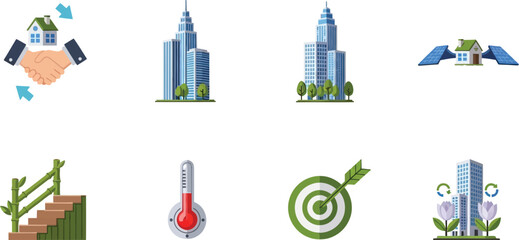 Obraz premium Collection of flat design icons representing real estate business and environmental concepts perfect for web and app interfaces