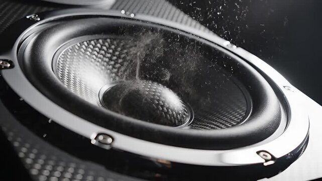 Closeup of a highquality speaker cone vibrating with sound waves.