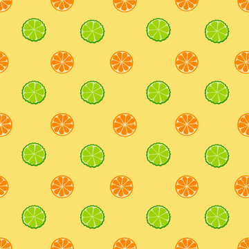 seamless pattern with yellow lemon slices and kaffir lime slices