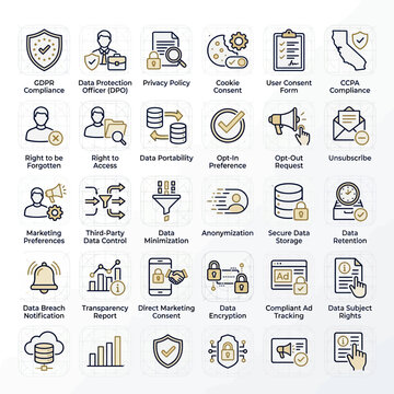 Data privacy icons illustrated symbols for compliance and protection