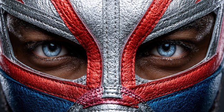 Bold masked eyes convey power mystery and unwavering focus
