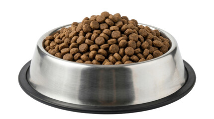 Dry pet food in a stainless steel bowl on a transparent background PNG file © Dyachuk