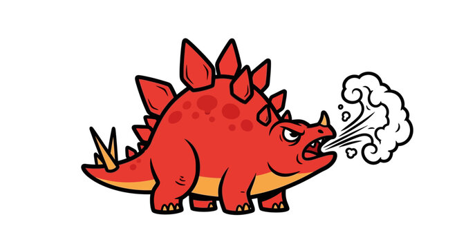 Angry Red Dinosaur Breathing Smoke and Exhaling Steam Vector Illustration