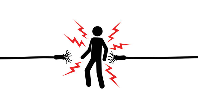 Person being electrocuted by broken electrical wires.