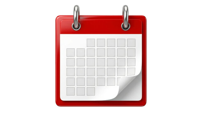 Red wall calendar with metal rings on a transparent background PNG file