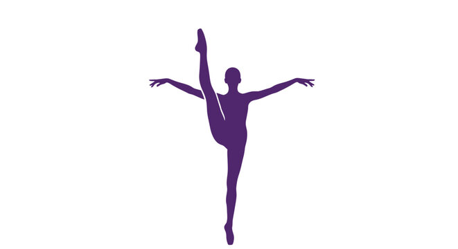 Purple ballerina silhouette performing a vertical split pose.