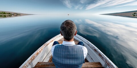 Fototapeta premium Journey ahead thoughtful reflection peaceful waters