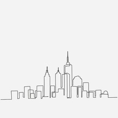 Fototapeta premium Minimalist Skyline Drawing: Cityscape in Continuous Line Art