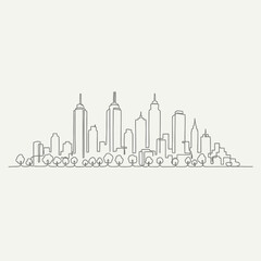 Fototapeta premium Minimalist Skyline Silhouette in Continuous Line Art