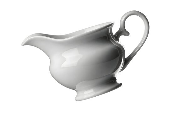 Elegant silver porcelain creamer pitcher isolated on transparent background minimalist design