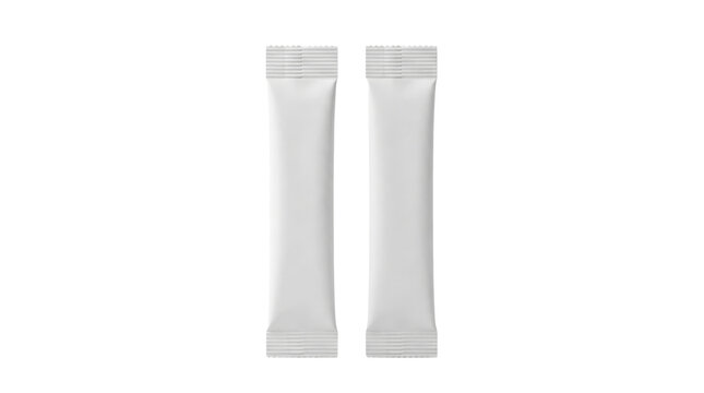 Blank white stick packet sachet mockup on a transparent background PNG file