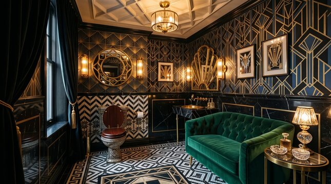 artdeco, lounge, geometric, velvet, glamour, gold, luxury, vintage, elegant, interior, stylish, dramatic, lighting, architecture, decor, urban, sophisticated, premium, furniture, realism, texture, aes