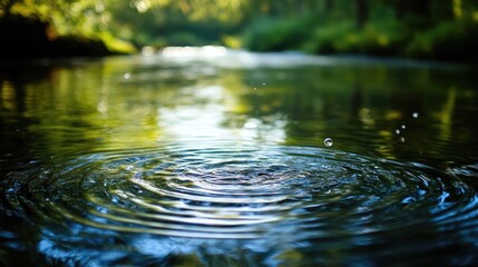 Fototapeta premium A peaceful river, with verses of a poem flowing across the surface like ripples in the water