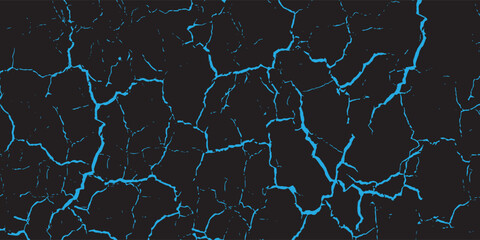 Fototapeta premium High-impact abstract background featuring vibrant cyan blue lightning or crackle textures across a deep black field. modern design