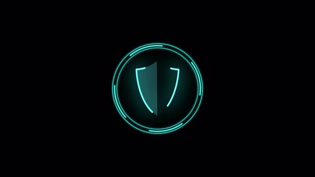 Blue glowing circle surrounding a futuristic blue shield symbol representing digital protection, cybersecurity, and secure defense technology. Perfect for security presentations, cyber protectin