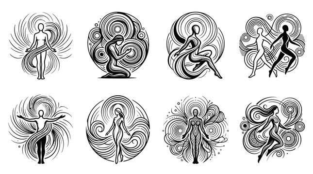 Abstract Human Figures in Cosmic Circles - Zodiac, Astrology, Spiritual Art