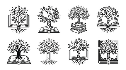 Obraz premium Tree of Knowledge: Open Books Forming Roots and Branches, Symbolizing Growth