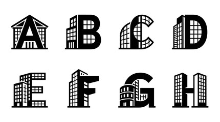 Alphabet Buildings: A-H Real Estate Icons © Labib