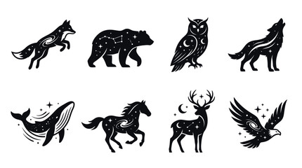 Celestial Animals Silhouette Collection: Fox, Bear, Owl, Wolf, Whale, Horse, Deer, Eagle © Labib