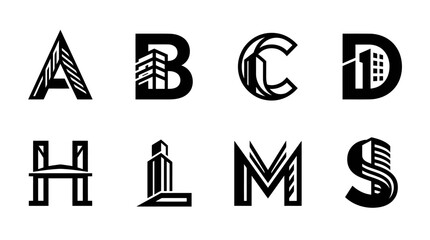 Architectural Letter Logos: A, B, C, D, H, L, M, S Building Designs © Labib
