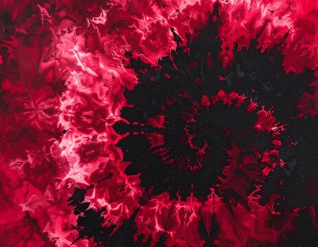 A dramatic crimson and black tie dye background, edgy artistic swirls, bold contrast textile effect