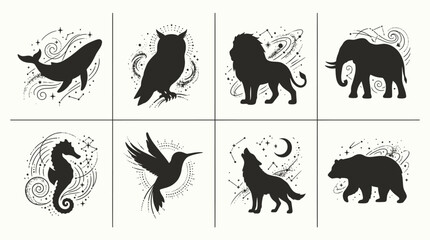 Collection of Black Animal Silhouettes with Celestial Elements © Labib