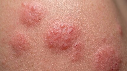 Fototapeta premium Extreme macro skin rash close up with irritated red hives dermatology medical texture detail