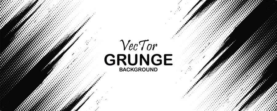Grunge halftone gradient background. Faded grit noise texture. White and black sand wallpaper. Retro pixelated backdrop. Anime or manga style comic overlay. Vector graphic design textured template