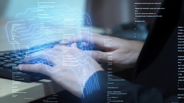 business uses brain AI artificial intelligence brain on big data matrix Animation Big Data Processing, Science, Generative technology, commands, prompts, learning.