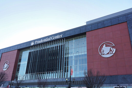 The exterior of the Prudential Center indoor arena in downtown, home of the NHL New Jersey Devils in Newark, New Jersey on March 6, 2026.