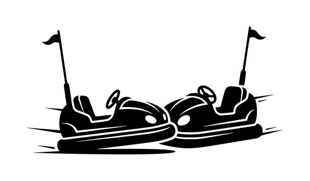 Black Silhouette Two Bumper Cars Retro Amusement Park Vector Illustration